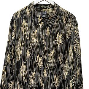 INC International Concepts 100% Silk Blouse Plus Size 24W Black Tan Long Sleeve